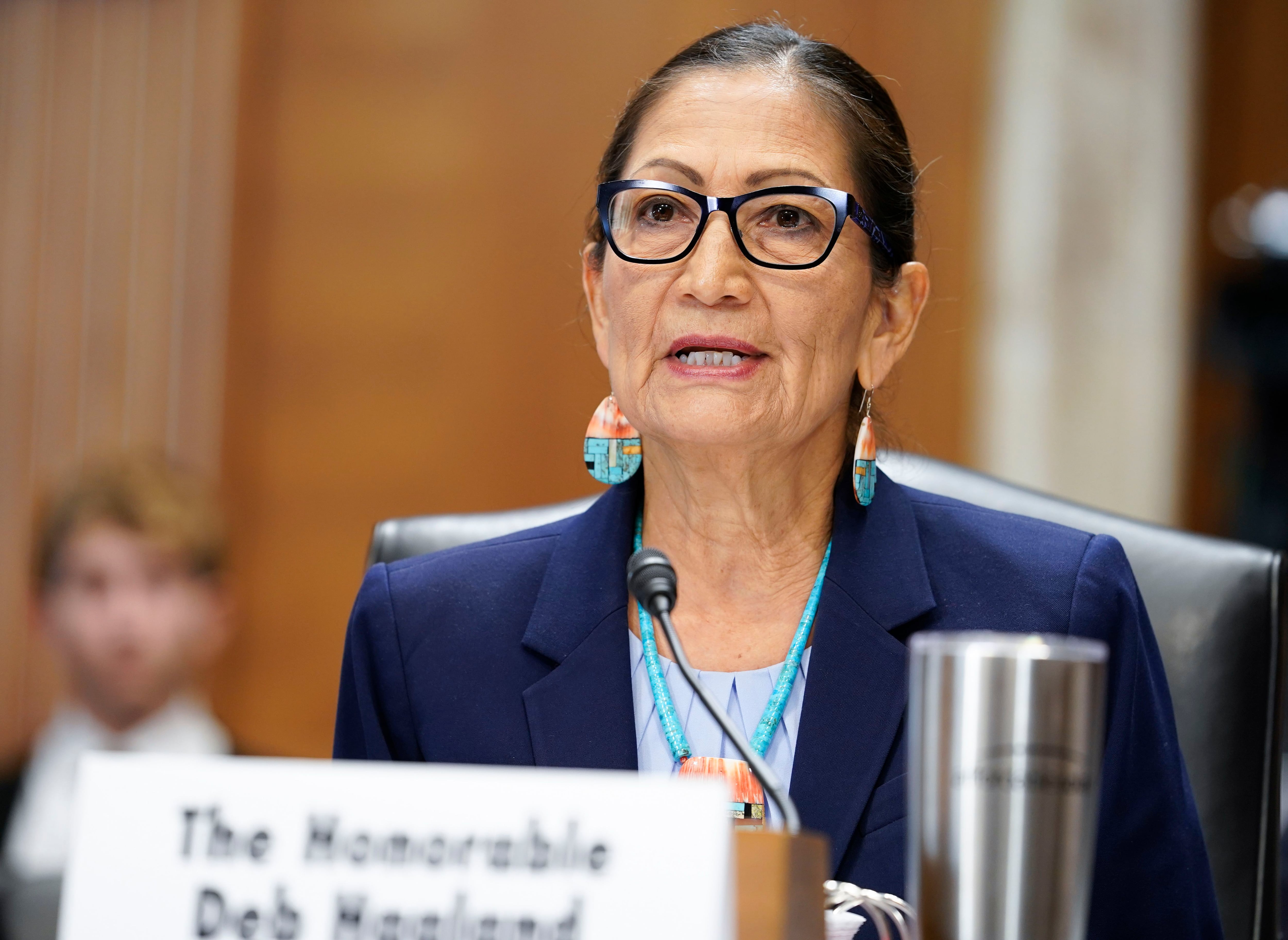 FILE - Interior Secretary Deb Haaland, speaks during a Senate Energy and Natural Resources Committee hearing on the budget request for fiscal year 2023 for the Department of the Interior, Thursday, May 19, 2022, on Capitol Hill in Washington. Haaland said a public lands rule emphasizing conservation that was finalized Thursday, April 18, 2024, by the Biden administration would restore balance to the management of vast U.S.-owned lands, primarily in western states.