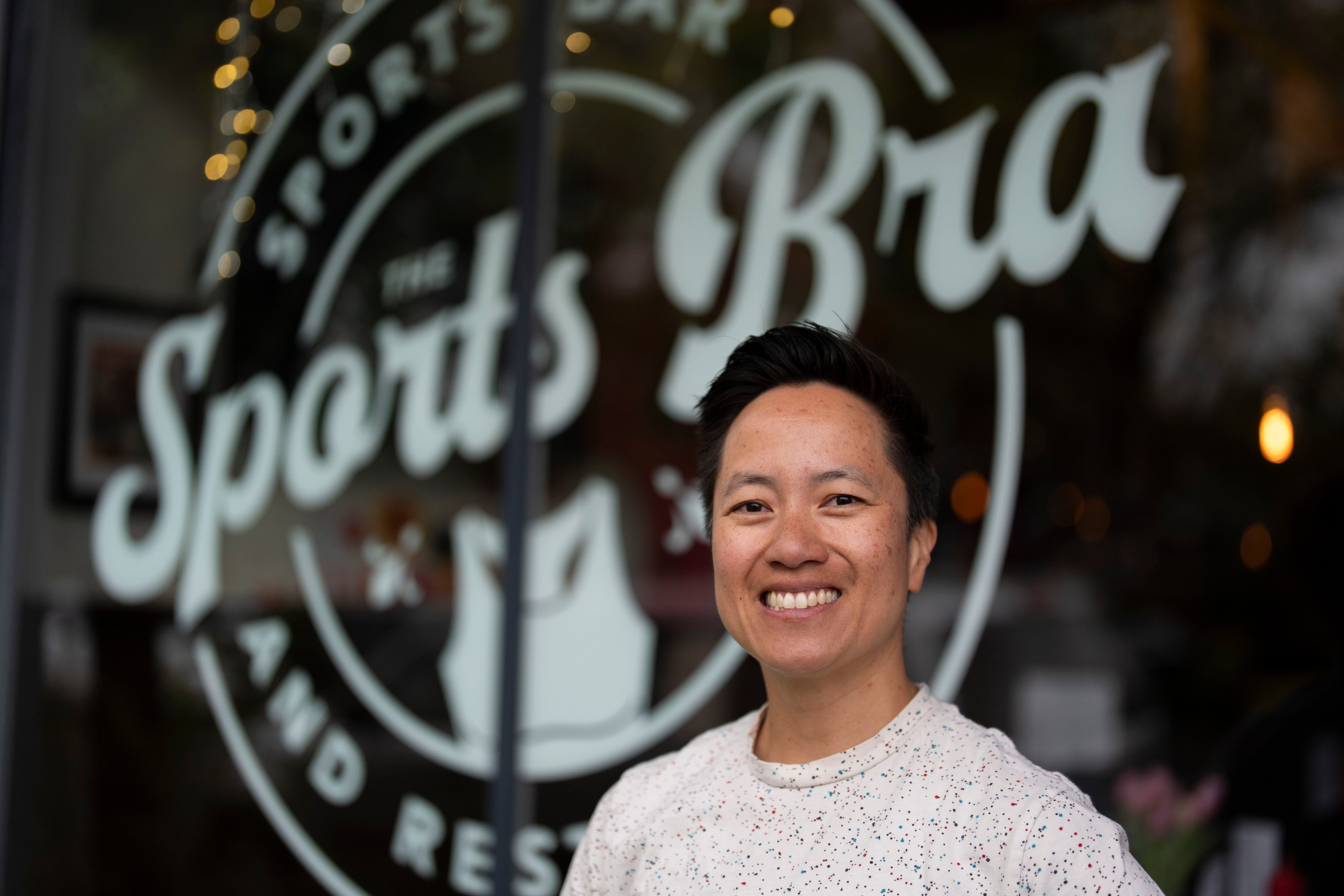 The Sports Bra founder and CEO Jenny Nguyen poses for a photo at the sports bar on Thursday, April 25, 2024, in Portland, Ore.
