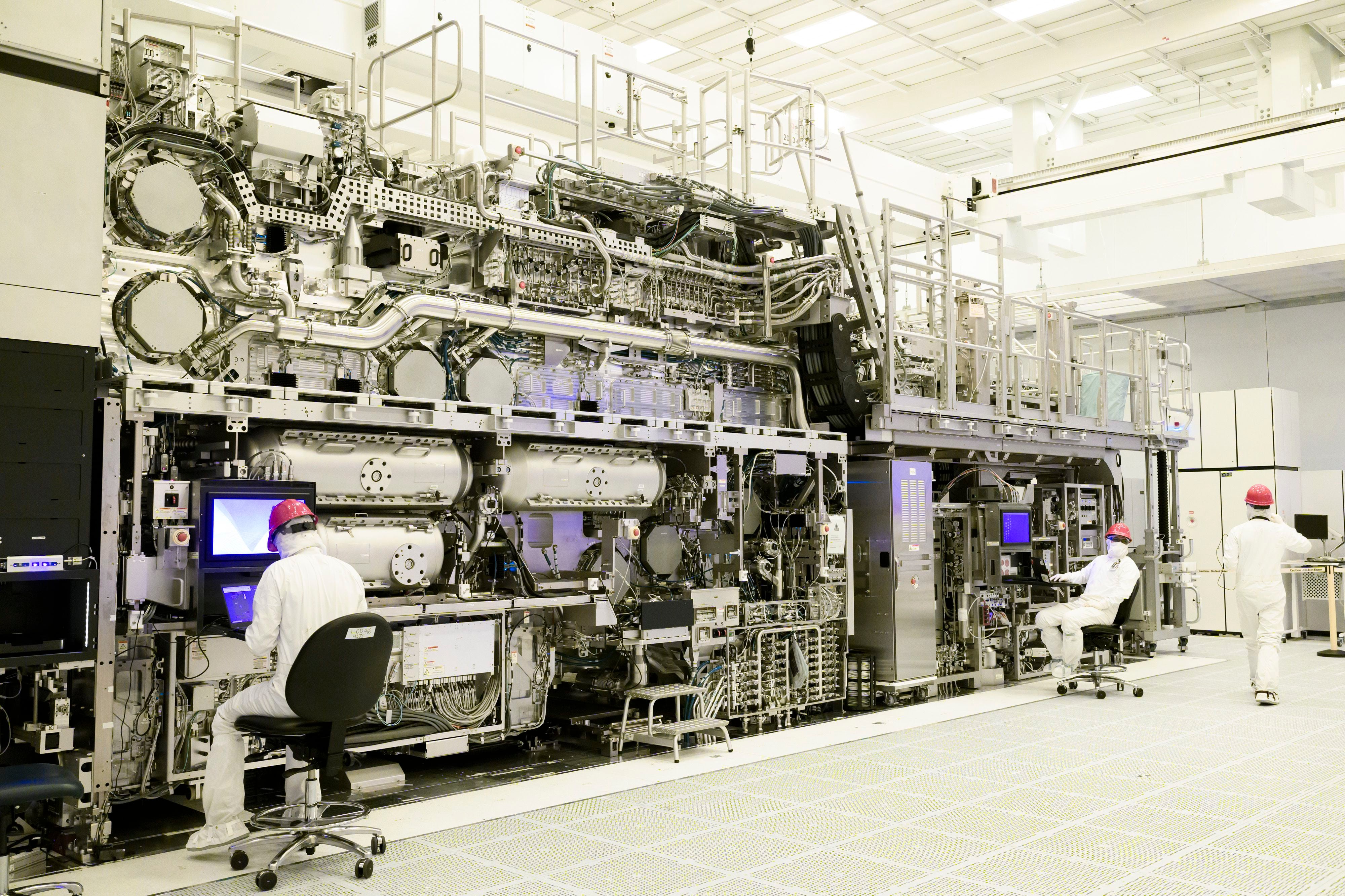 In this provided photo, Intel's High Numerical Aperture Extreme Ultraviolet lithography tool sits in a clean room at Intel Corporation's Fab D1X in Hillsboro, Ore., in April 2024. The 165-ton High NA EUV tool was built by ASML and is the first commercial lithography system of its kind in the world. The machine will allow Intel Foundry to continue its effort to create powerful chips with ever-smaller transistors.