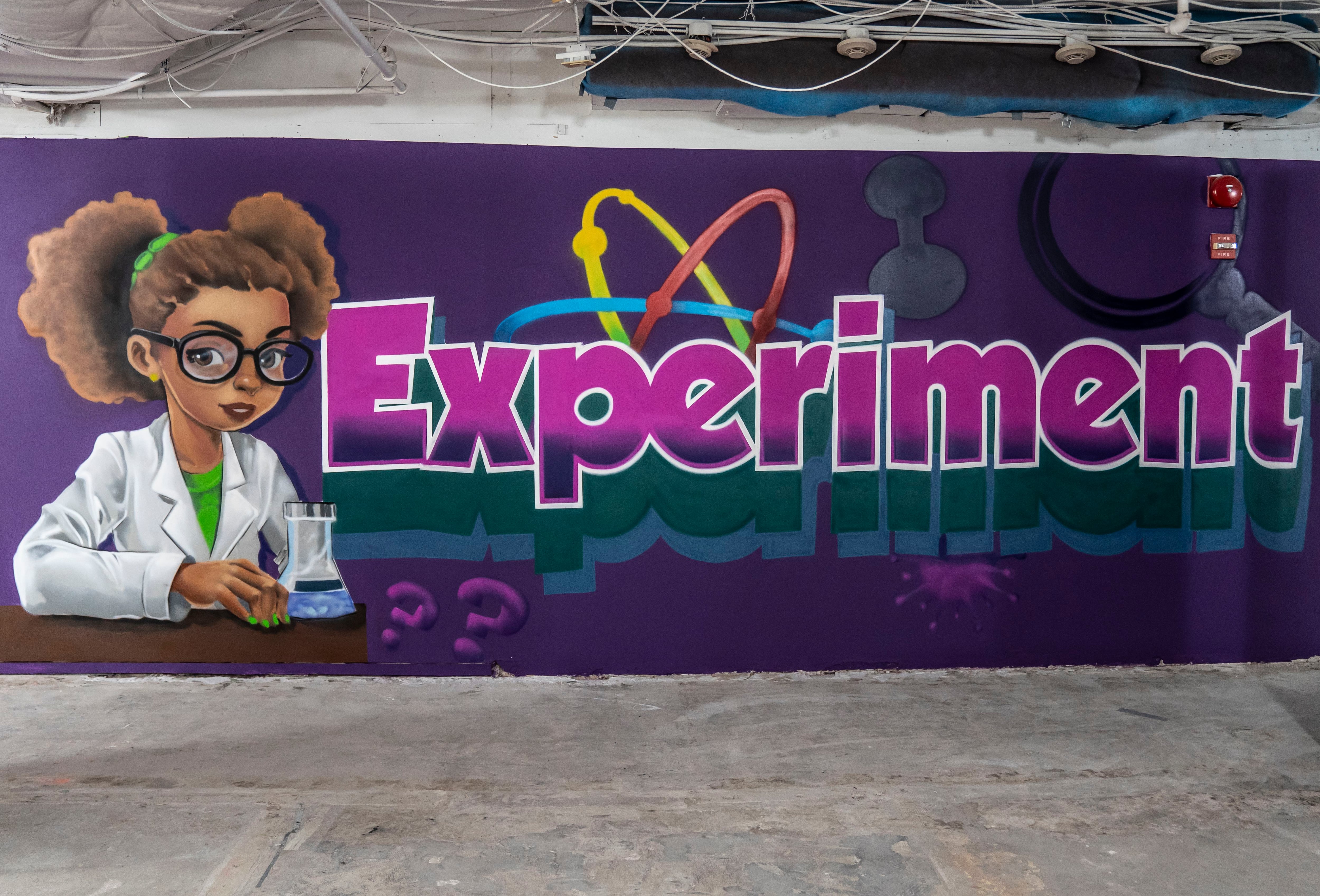 A mural at the first National STEM Festival held in Washington, D.C., this month shows the purpose of the gathering. High school students from around the country were celebrated for winning a science challenge.