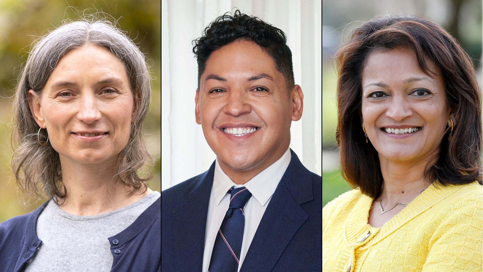 (Left to right) Democratic Party primary candidates for Oregon’s 3rd Congressional District, Maxine Dexter, Eddy Morales, and Susheela Jayapal.